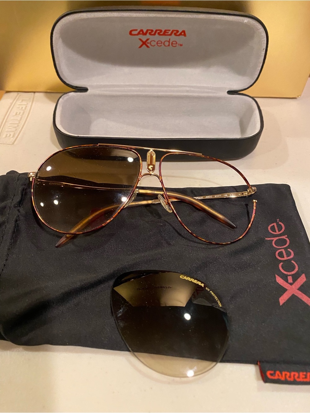 Carrera Gold & Tortoiseshell Aviator Sunglasses with Brown Lenses